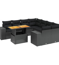 9-tlg. Garten-Sofagarnitur mit Kissen Schwarz Poly Rattan