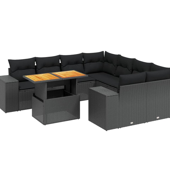 9-tlg. Garten-Sofagarnitur mit Kissen Schwarz Poly Rattan