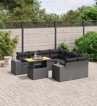 9-tlg. Garten-Sofagarnitur mit Kissen Schwarz Poly Rattan
