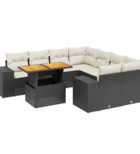 9-tlg. Garten-Sofagarnitur mit Kissen Schwarz Poly Rattan
