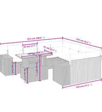 9-tlg. Garten-Sofagarnitur mit Kissen Schwarz Poly Rattan