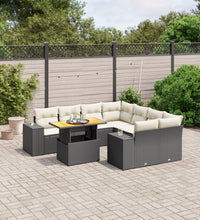 9-tlg. Garten-Sofagarnitur mit Kissen Schwarz Poly Rattan