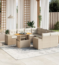 9-tlg. Garten-Sofagarnitur mit Kissen Beige Poly Rattan