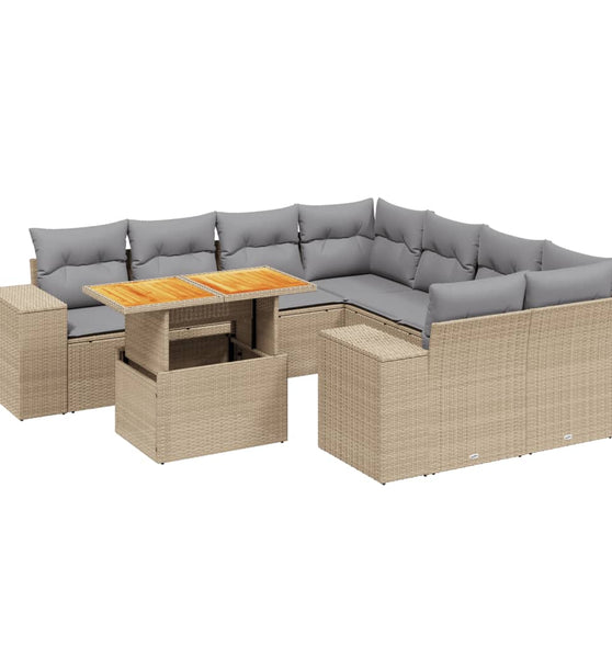 9-tlg. Garten-Sofagarnitur mit Kissen Beige Poly Rattan