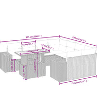 9-tlg. Garten-Sofagarnitur mit Kissen Grau Poly Rattan
