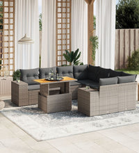 9-tlg. Garten-Sofagarnitur mit Kissen Grau Poly Rattan