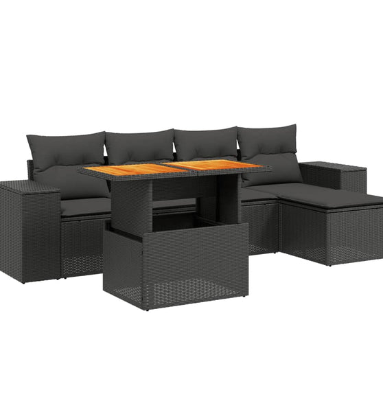 6-tlg. Garten-Sofagarnitur mit Kissen Schwarz Poly Rattan