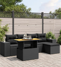 6-tlg. Garten-Sofagarnitur mit Kissen Schwarz Poly Rattan