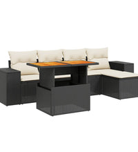 6-tlg. Garten-Sofagarnitur mit Kissen Schwarz Poly Rattan