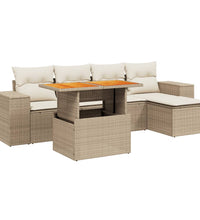 6-tlg. Garten-Sofagarnitur mit Kissen Beige Poly Rattan
