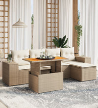 6-tlg. Garten-Sofagarnitur mit Kissen Beige Poly Rattan