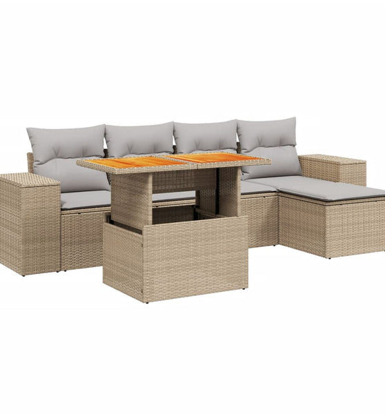6-tlg. Garten-Sofagarnitur mit Kissen Beige Poly Rattan