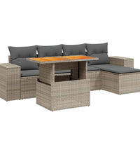 6-tlg. Garten-Sofagarnitur mit Kissen Grau Poly Rattan