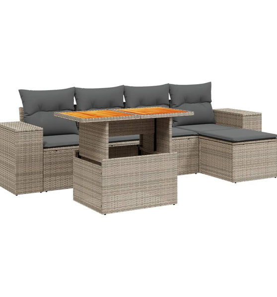 6-tlg. Garten-Sofagarnitur mit Kissen Grau Poly Rattan