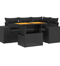 5-tlg. Garten-Sofagarnitur mit Kissen Schwarz Poly Rattan