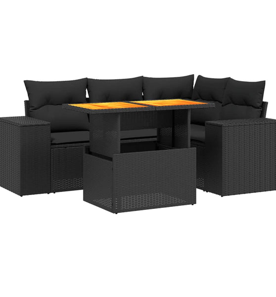 5-tlg. Garten-Sofagarnitur mit Kissen Schwarz Poly Rattan