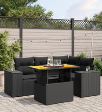 5-tlg. Garten-Sofagarnitur mit Kissen Schwarz Poly Rattan