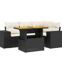 5-tlg. Garten-Sofagarnitur mit Kissen Schwarz Poly Rattan