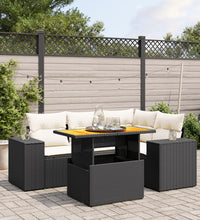5-tlg. Garten-Sofagarnitur mit Kissen Schwarz Poly Rattan