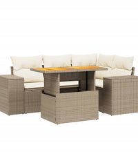 5-tlg. Garten-Sofagarnitur mit Kissen Beige Poly Rattan