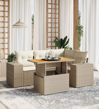 5-tlg. Garten-Sofagarnitur mit Kissen Beige Poly Rattan