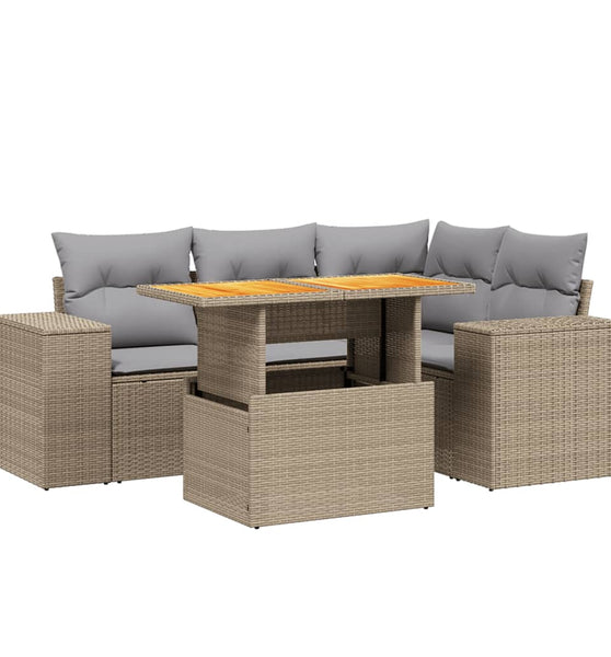 5-tlg. Garten-Sofagarnitur mit Kissen Beige Poly Rattan