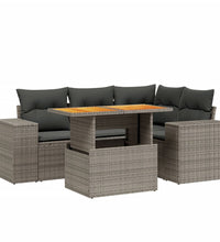 5-tlg. Garten-Sofagarnitur mit Kissen Grau Poly Rattan