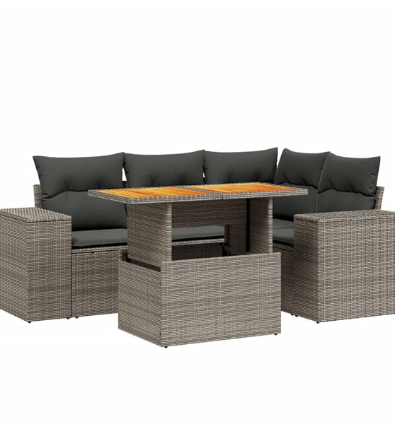 5-tlg. Garten-Sofagarnitur mit Kissen Grau Poly Rattan