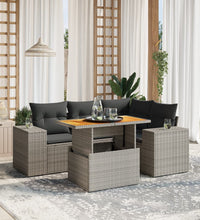 5-tlg. Garten-Sofagarnitur mit Kissen Grau Poly Rattan