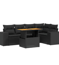 6-tlg. Garten-Sofagarnitur mit Kissen Schwarz Poly Rattan