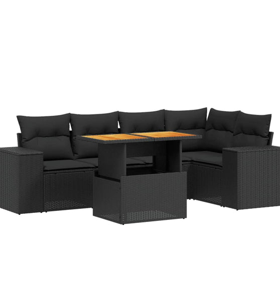 6-tlg. Garten-Sofagarnitur mit Kissen Schwarz Poly Rattan
