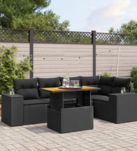 6-tlg. Garten-Sofagarnitur mit Kissen Schwarz Poly Rattan