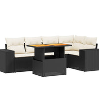 6-tlg. Garten-Sofagarnitur mit Kissen Schwarz Poly Rattan