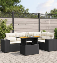 6-tlg. Garten-Sofagarnitur mit Kissen Schwarz Poly Rattan