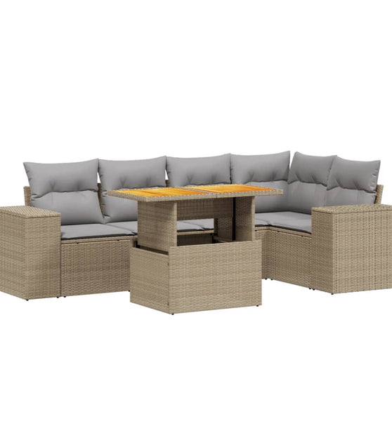 6-tlg. Garten-Sofagarnitur mit Kissen Beige Poly Rattan