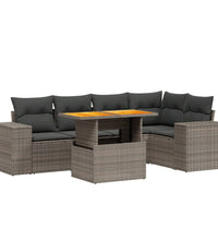 6-tlg. Garten-Sofagarnitur mit Kissen Grau Poly Rattan