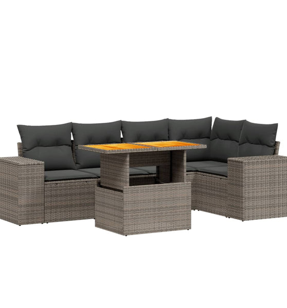 6-tlg. Garten-Sofagarnitur mit Kissen Grau Poly Rattan