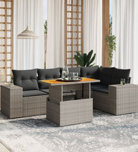6-tlg. Garten-Sofagarnitur mit Kissen Grau Poly Rattan