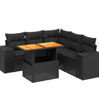 6-tlg. Garten-Sofagarnitur mit Kissen Schwarz Poly Rattan