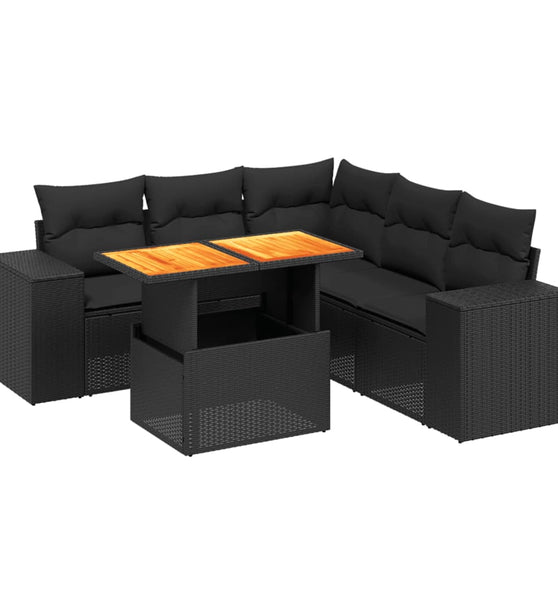 6-tlg. Garten-Sofagarnitur mit Kissen Schwarz Poly Rattan