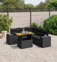6-tlg. Garten-Sofagarnitur mit Kissen Schwarz Poly Rattan