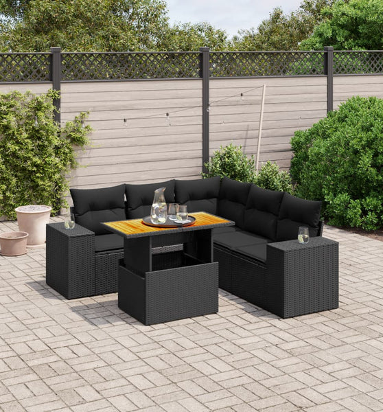 6-tlg. Garten-Sofagarnitur mit Kissen Schwarz Poly Rattan