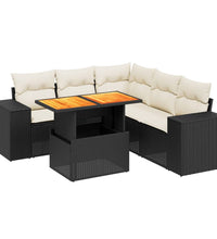 6-tlg. Garten-Sofagarnitur mit Kissen Schwarz Poly Rattan