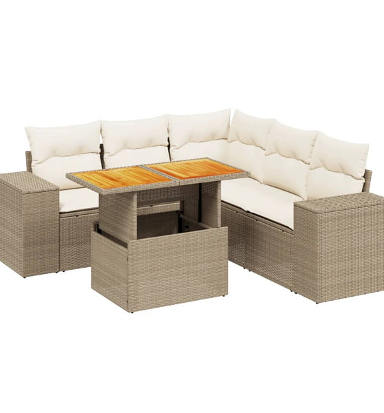 6-tlg. Garten-Sofagarnitur mit Kissen Beige Poly Rattan