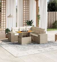 6-tlg. Garten-Sofagarnitur mit Kissen Beige Poly Rattan