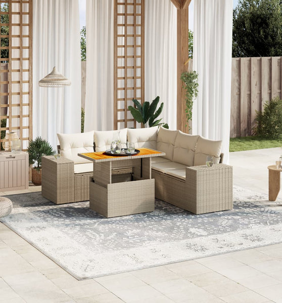 6-tlg. Garten-Sofagarnitur mit Kissen Beige Poly Rattan