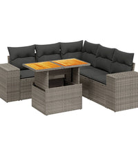 6-tlg. Garten-Sofagarnitur mit Kissen Grau Poly Rattan
