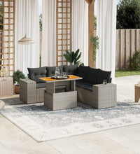 6-tlg. Garten-Sofagarnitur mit Kissen Grau Poly Rattan