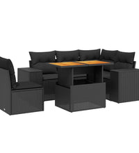 6-tlg. Garten-Sofagarnitur mit Kissen Schwarz Poly Rattan