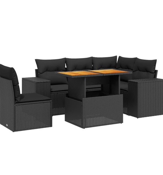 6-tlg. Garten-Sofagarnitur mit Kissen Schwarz Poly Rattan